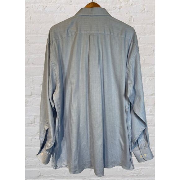 Joseph & Feiss 17 1/2 Mens Blue White Chevron Pattern Button Dress Shirt - Picture 4 of 8